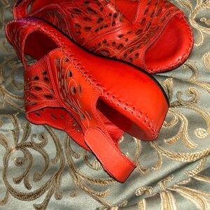 Lemon Lime. Elegant Red Cutout Sandals